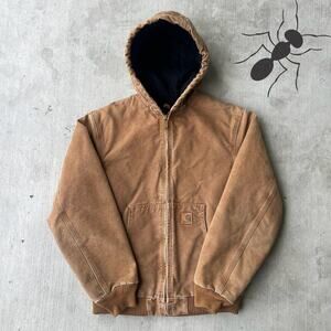 Vintage Y2K Carhartt YOUTH brown hooded work wear jacket